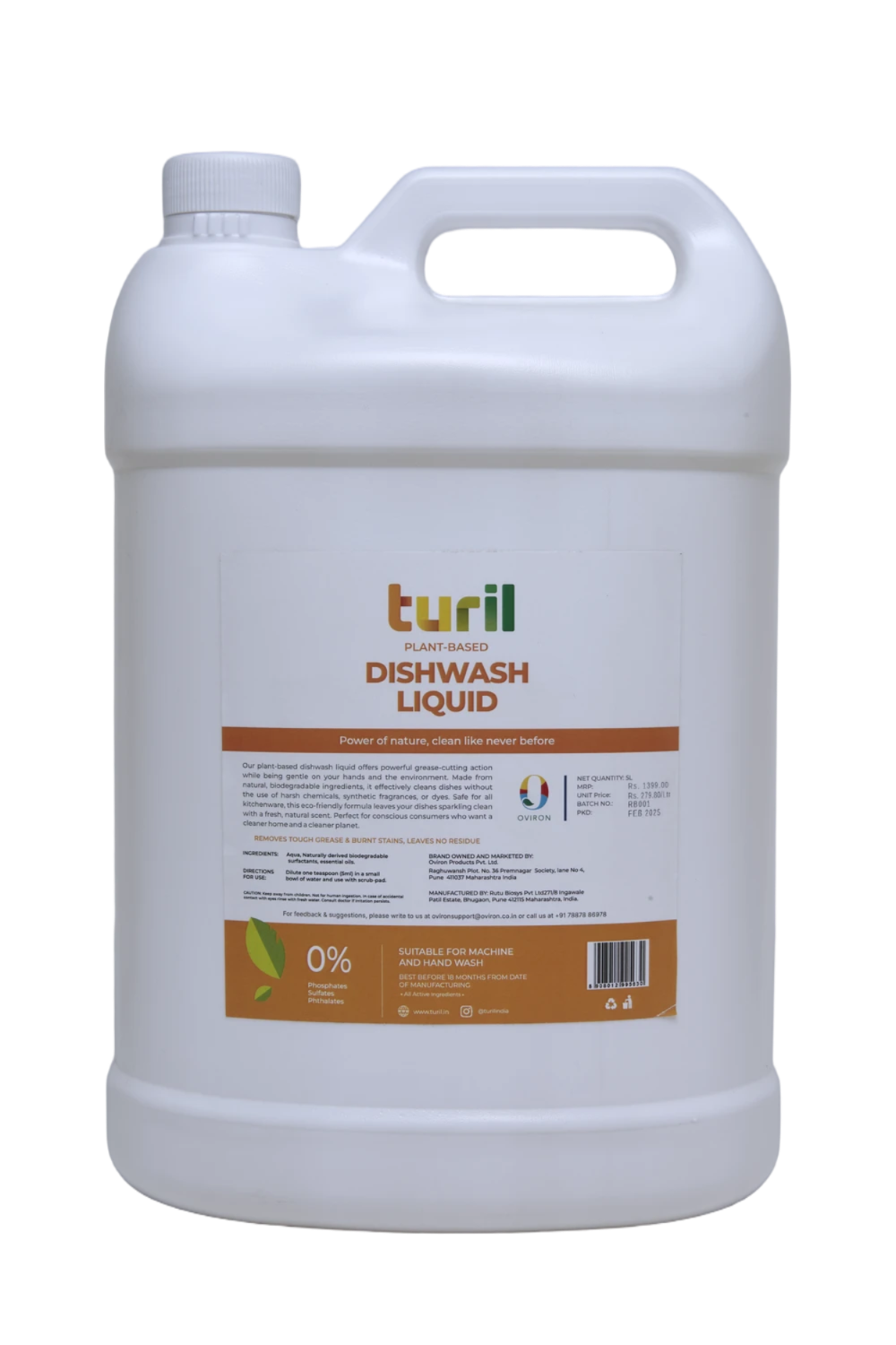 Turil Plant Based dishwsh Liquid, 5L