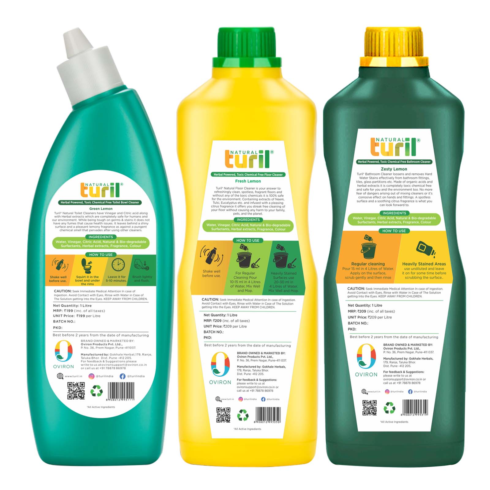 Turil Toilet Cleaner, Floor Cleaner & Bathroom Cleaner Combo (Fresh Lemon) - 3 x 1L , Powerful Limescale Remover, Tough Stain & Odor Removal, Fast Destaining,Biodegradable,Safe for Skin, Pets & Environment - Image 2