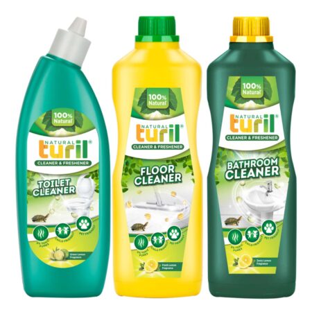 Turil Toilet Cleaner, Floor Cleaner & Bathroom Cleaner Combo (Fresh Lemon) - 3 x 1L , Powerful Limescale Remover, Tough Stain & Odor Removal, Fast Destaining,Biodegradable,Safe for Skin, Pets & Environment