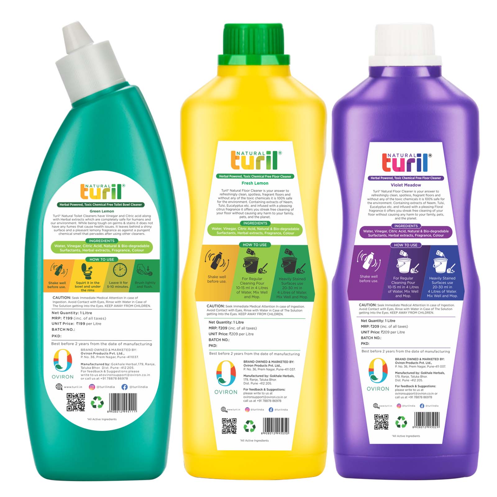 TurilĀ® Toilet Cleaner (Pure Blossom), 1 Litre Floor Cleaner Fresh Lemon & 1 Litre Floor Cleaner (Violet Meadow) Combo - | Eco-Friendly | Zero Toxic Fumes | Streak Free Cleaning - Image 2